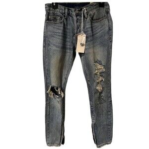 MNML Jeans Mens Sz 28 Distressed Destroyed Button Fly Slim grunge streetwear New